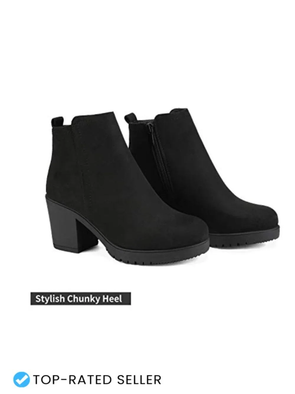 Vegan Leather Block Heel Ankle Booties with Side Zip